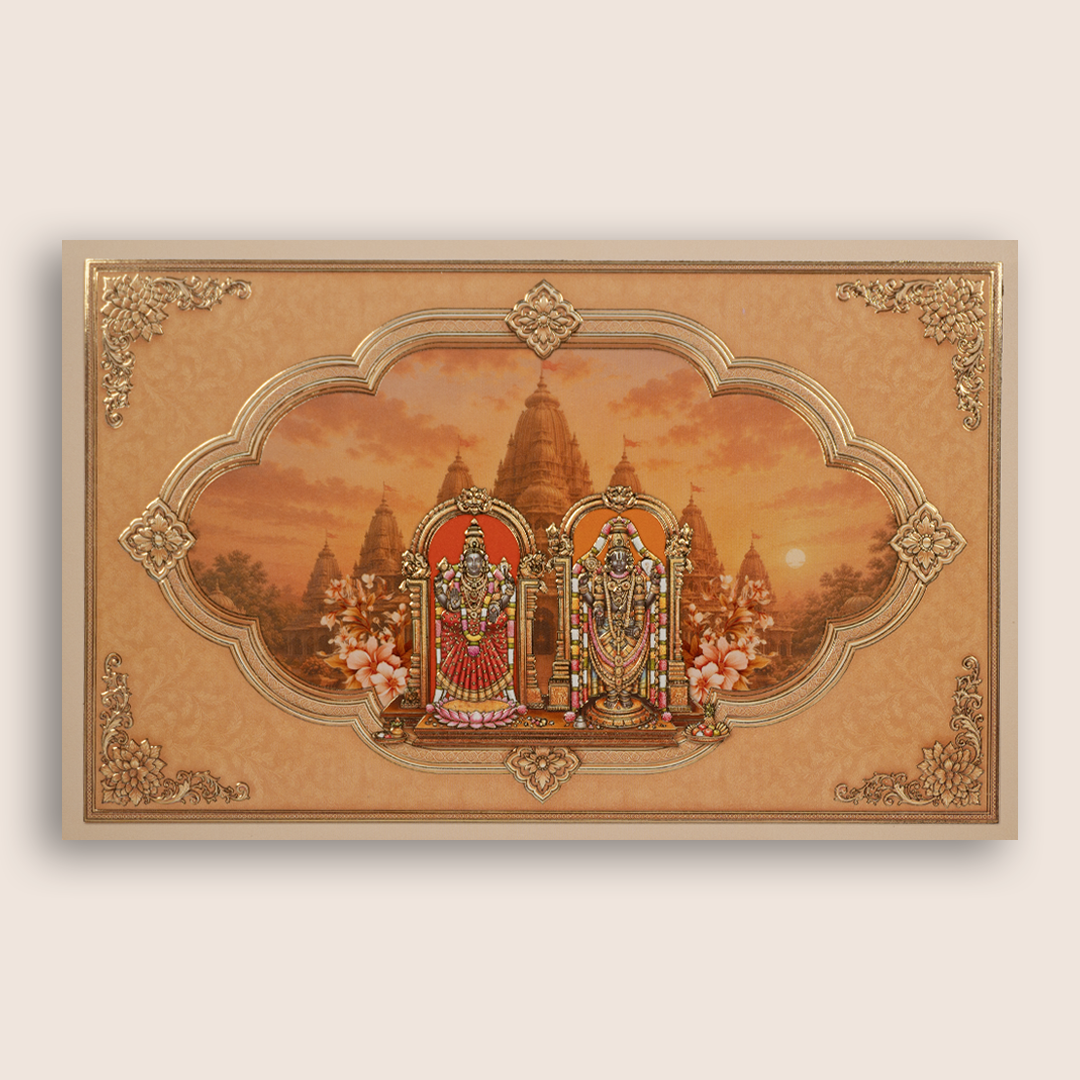 Brown Lord Balaji Padmavathi Floral Invitation Card - KPR07040