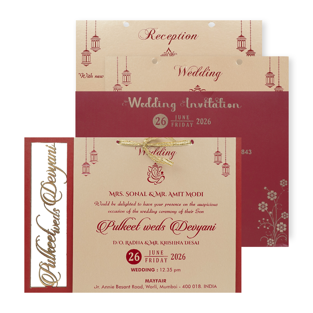 Check out Red Cream Gold Foil Wedding Card at best price.✅WhatsApp Support ✅Express Delivery.|King of cards.