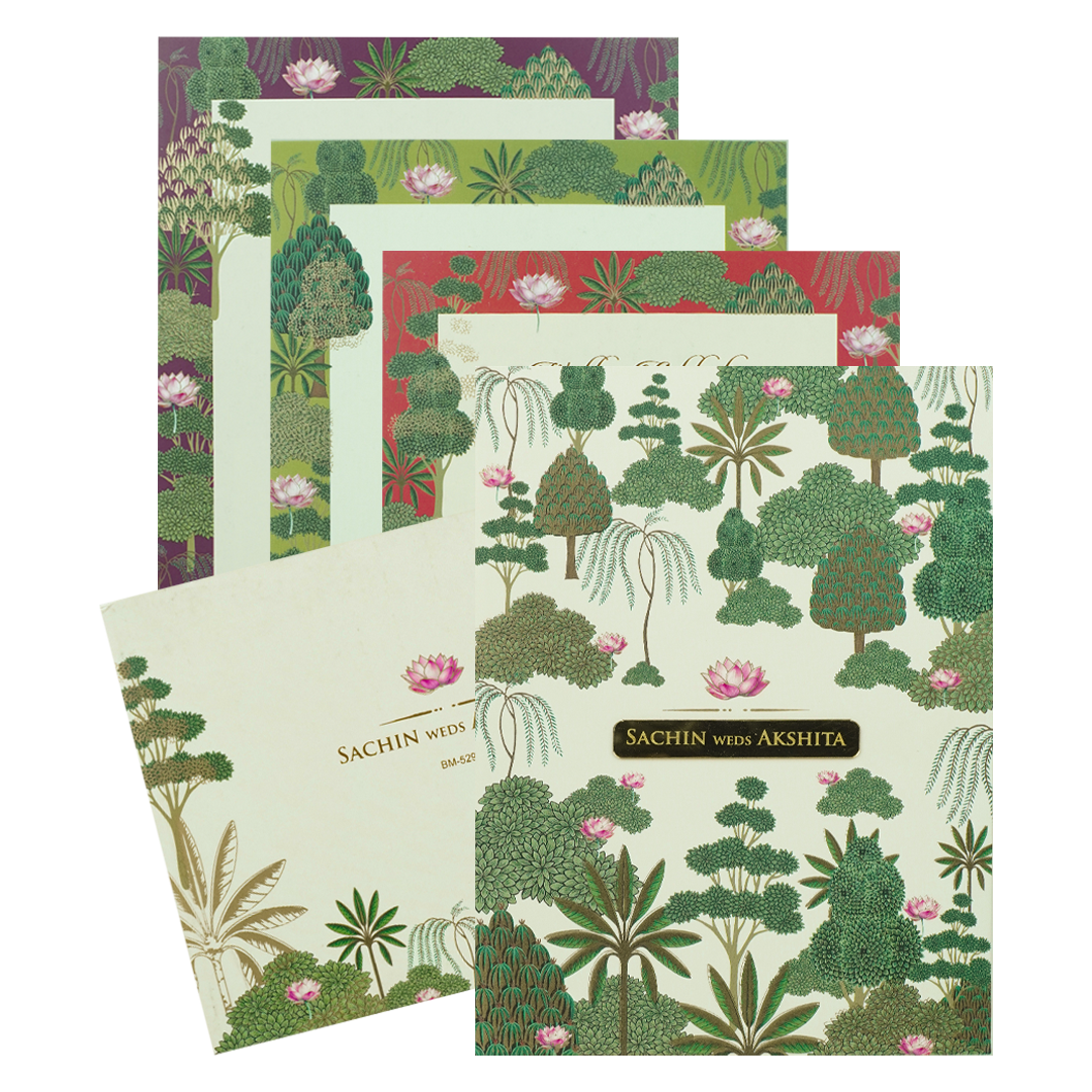 Pastel Green Floral Forest Padded Wedding Card-KBM05290