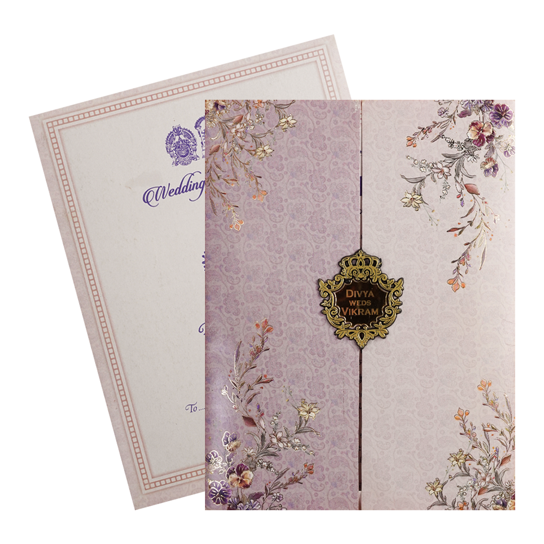 Lavender Floral Door Wedding Card-KNKC4082