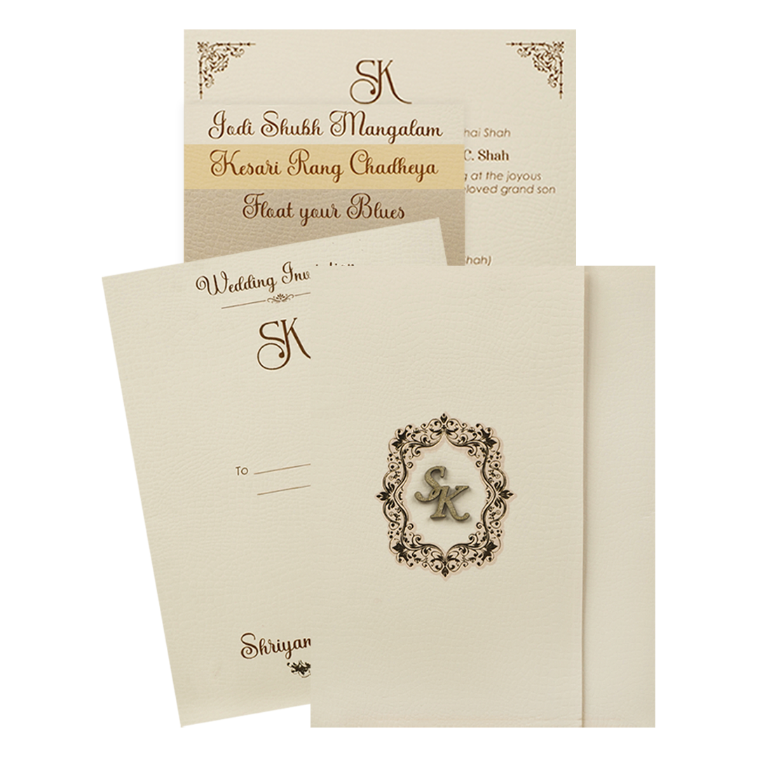 Pink Gold Ornate Frame Wedding Card-KSI64960