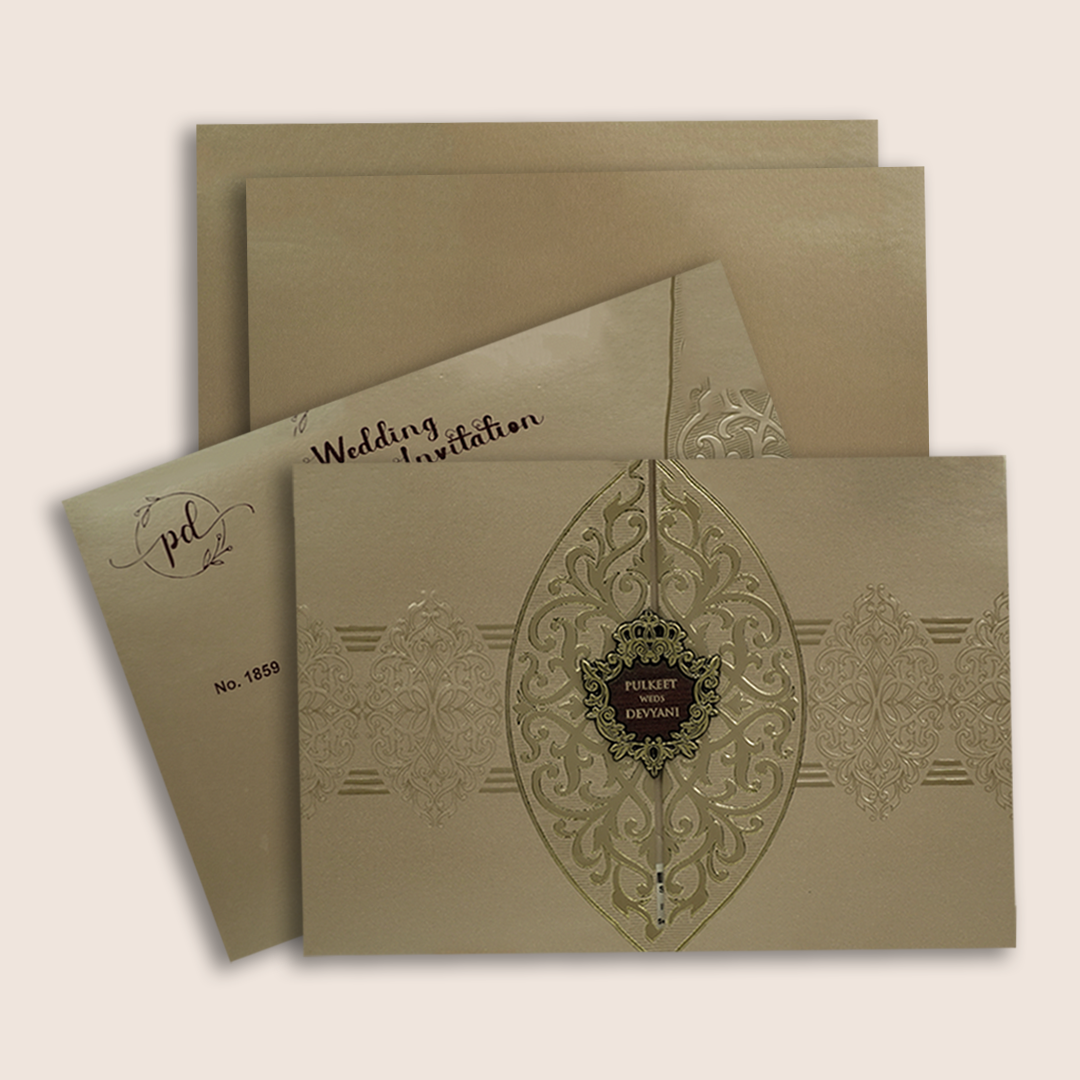Pastel Brown Floral Door Style Padded Wedding Card - KJTS1859