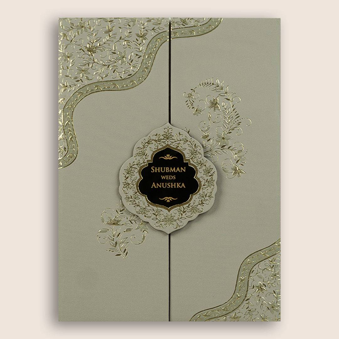 Grey Embossed Floral Door Style Padded Marriage Card - KRB10421