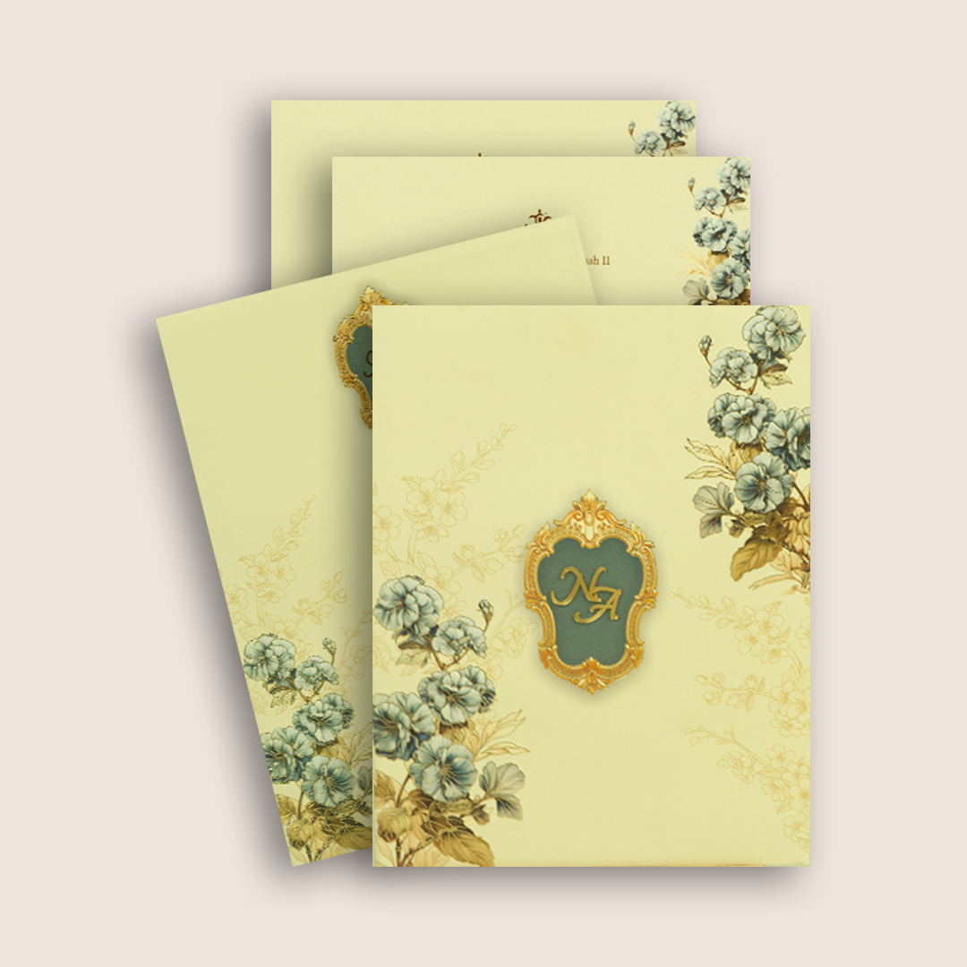 Cream Embossed Floral Wedding Card - KPR09720