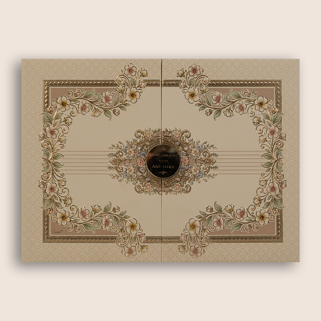 Pale Pink Floral Door Style Padded Wedding Card - KRB10800