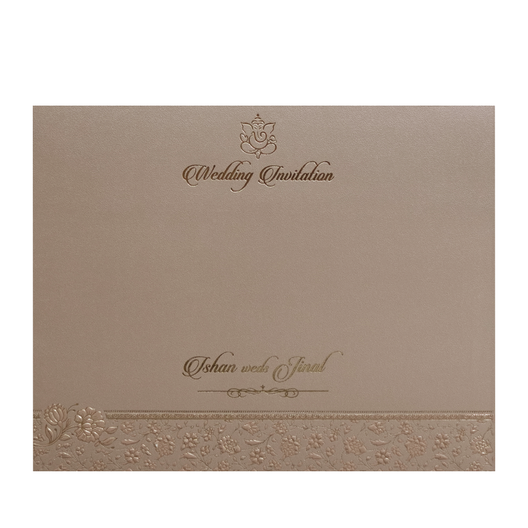 Brown Floral Embossed Classic Wedding Card-KMMWD1107