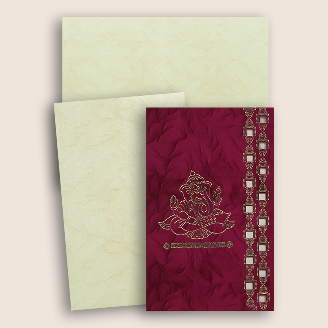 Maroon Ganesha Wedding Card - KNPD1664