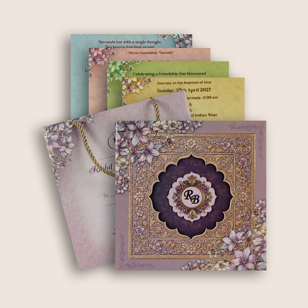 Lavender Floral Arch Royal Wedding Invitation Box - KSI33260