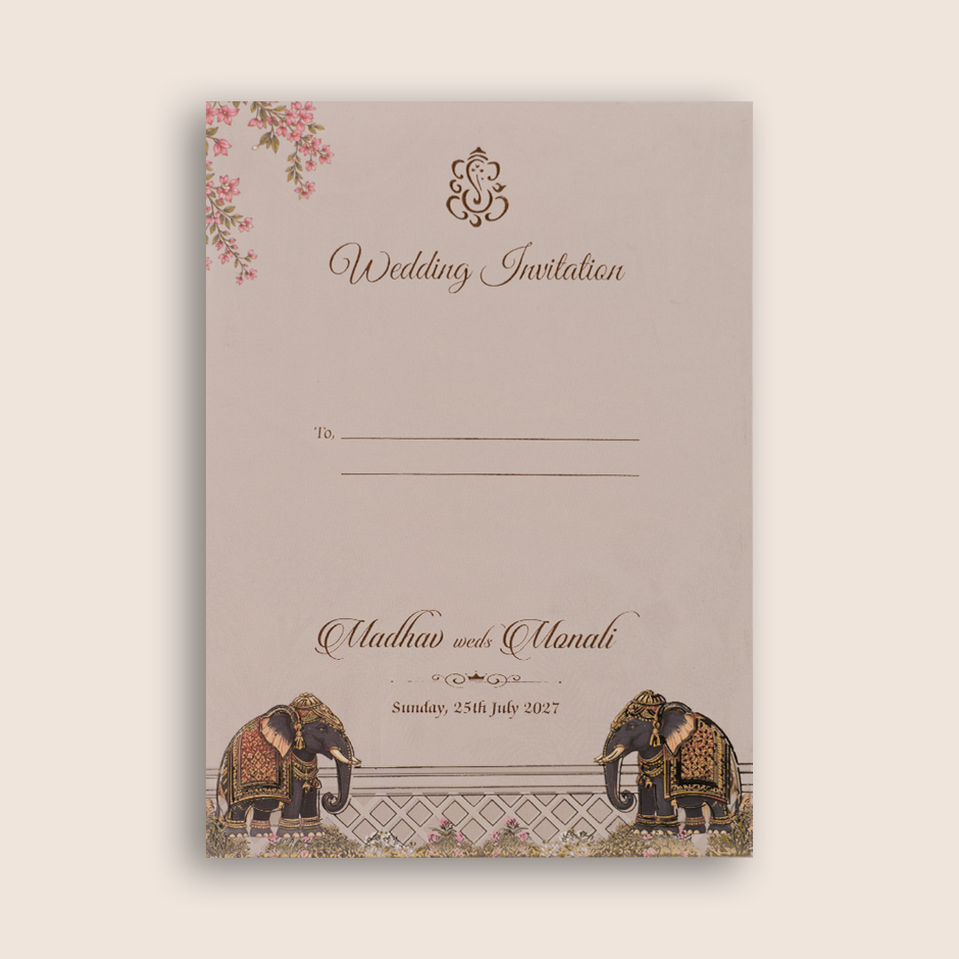 Peach Elephant Floral Padded Wedding Card - KJTS3703