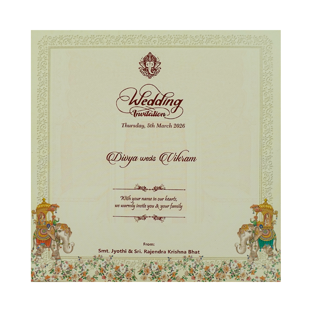 Blue Royal Floral Palace Wedding Card-KNKD8109