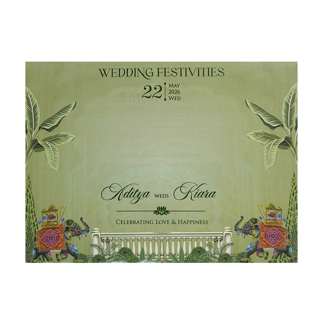 Green Palace Elephant Laser Cut Wedding Card - KFR16260