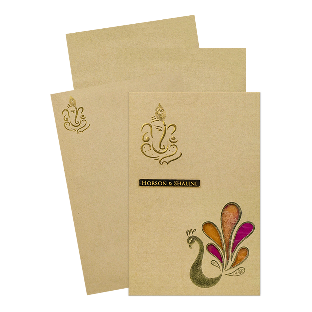 Gold Padded Floral God Wedding Card-KNK2907