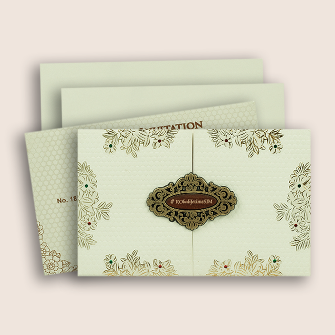 White Floral Lattice Padded Wedding Invitation Card- KJTS1853