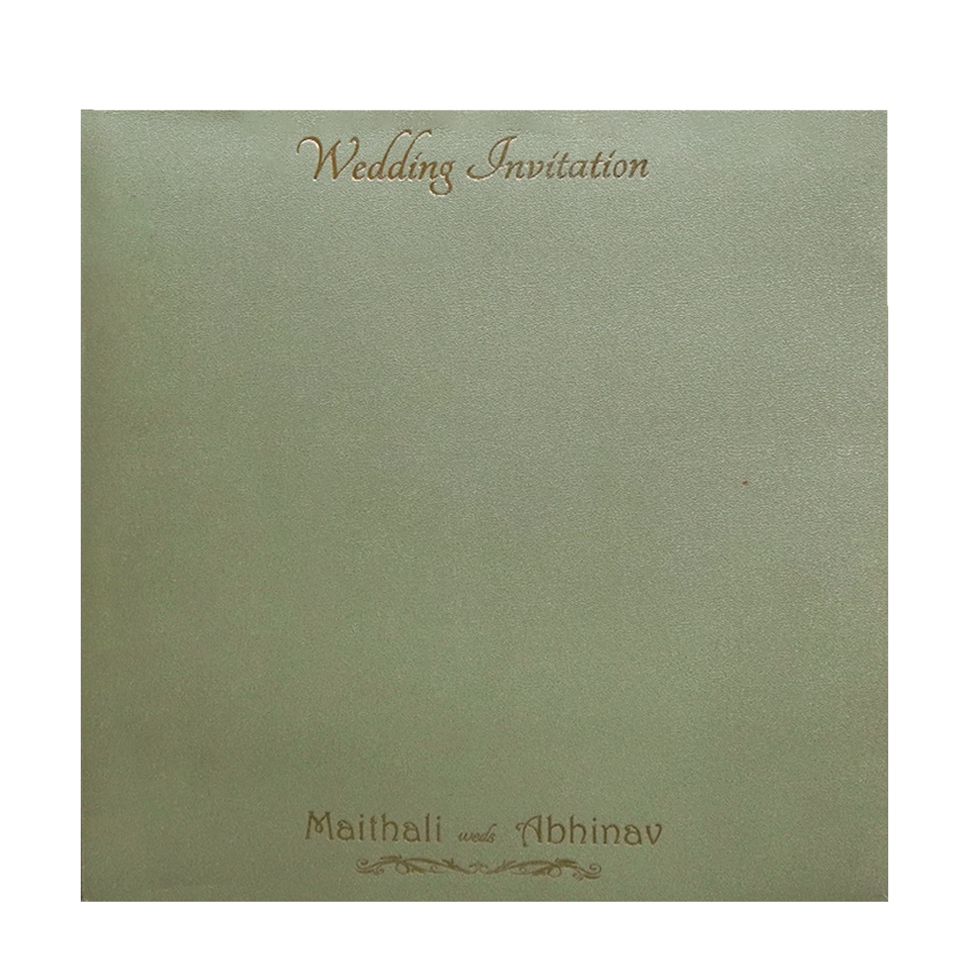 Metallic Green Quilted Floral Monogram Wedding Card - KMMWD1127