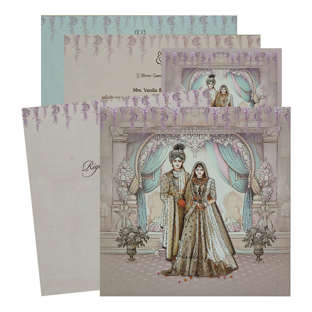 Lavender Padded Floral Bride Groom Wedding Card-KRC31360