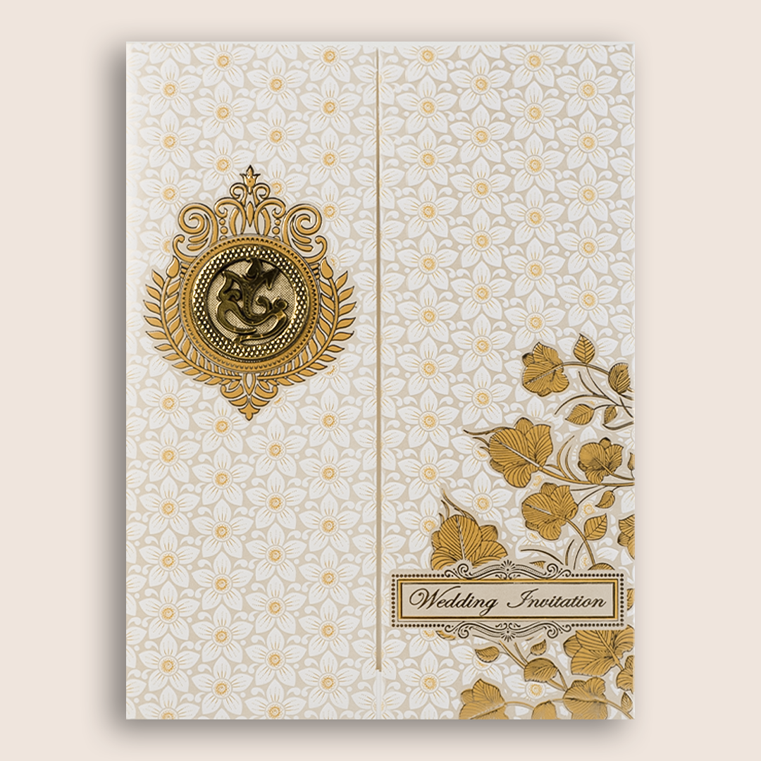 White Embossed Floral Door Style Wedding Card - KNK7069W