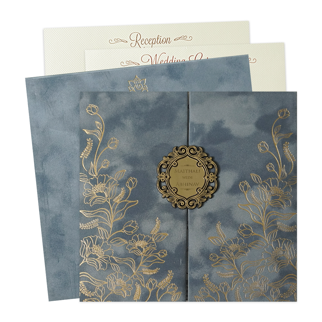 Grey Floral Padded Wedding Card-KMMWD1159