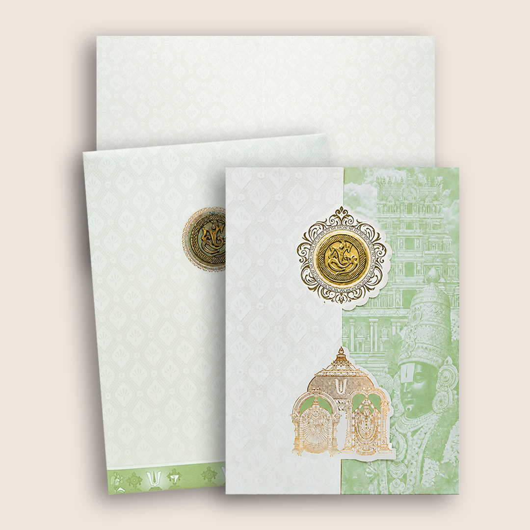 White Pastal Green Lord Venkateshwara Wedding Card - KNA2405G