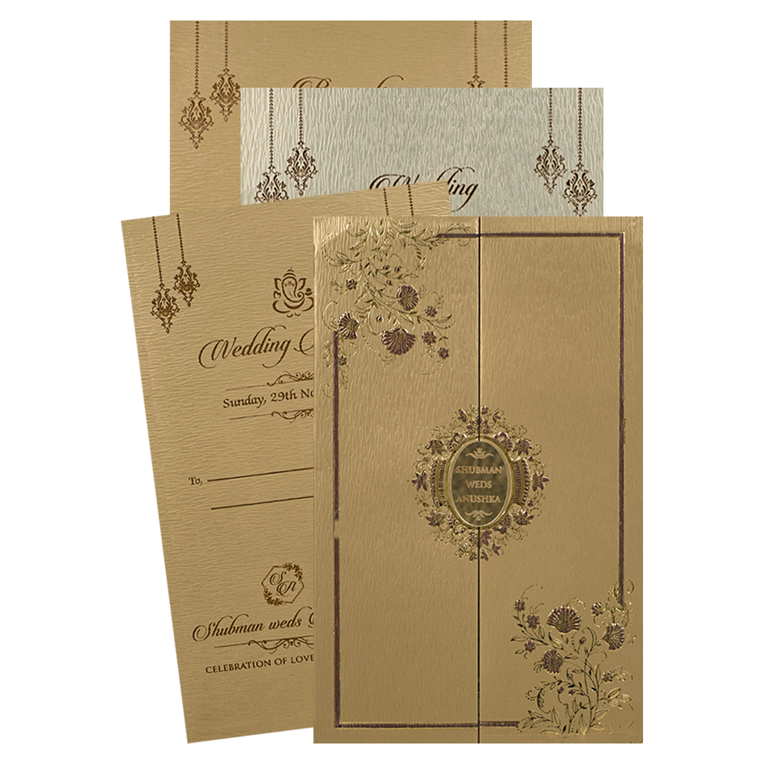 Luxury Golden Floral Padded Wedding Card-KRB09341