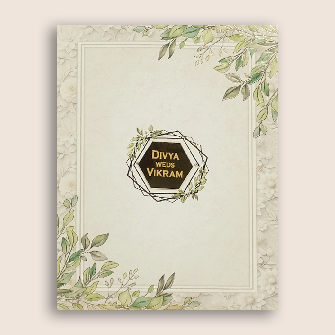 Grey Leaf Pattern Wedding Card - KNKC4093