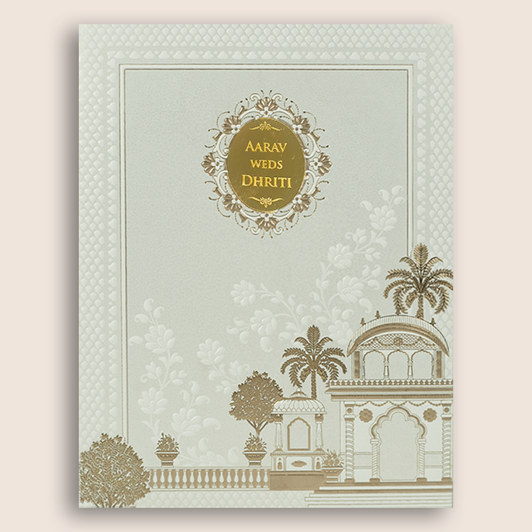 White Embossed Floral Marriage Invitation - KSH27260
