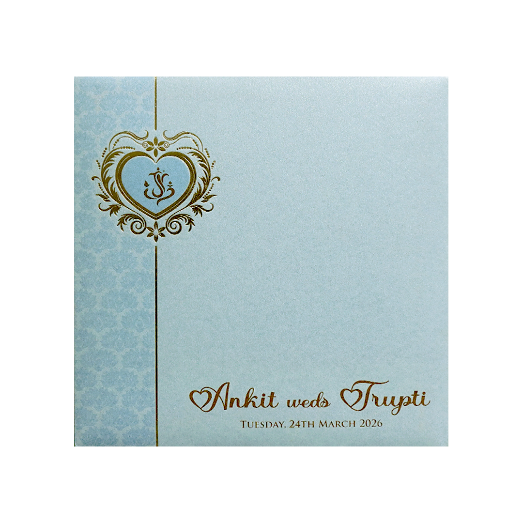 Blue Heart Motif Floral Wedding Invitation Card-KPR06220