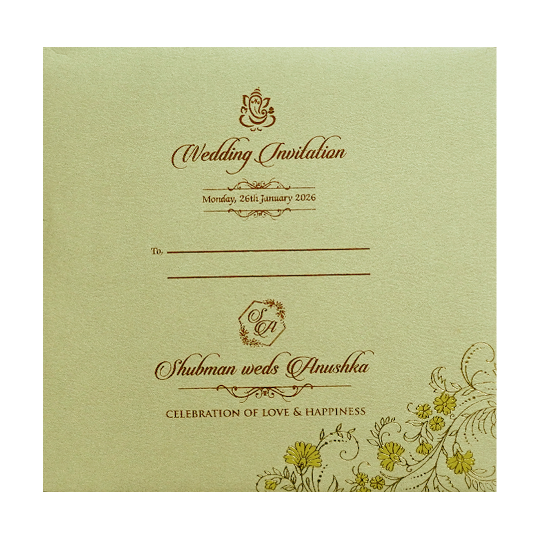 Ivory Padded Gold Foil Embossed Wedding Invitation Card-KRB09581