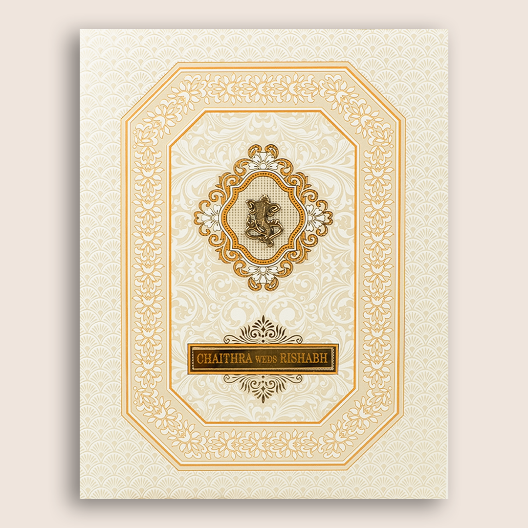 White Gold Floral Wedding Card-KNJS2071