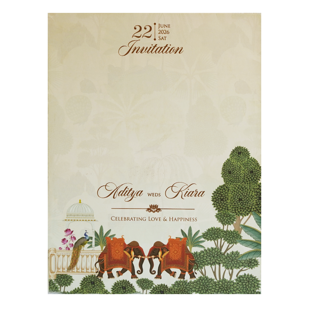 Cream Palace Elephant Laser Cut Wedding Card-KFR16050