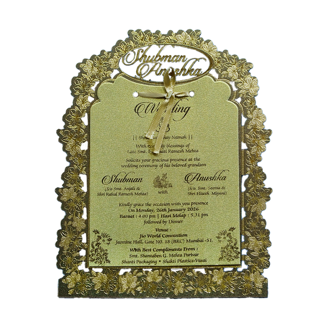 Gold Laser Cut Foil Wedding Invitation Card with Custom Name-KRB09140