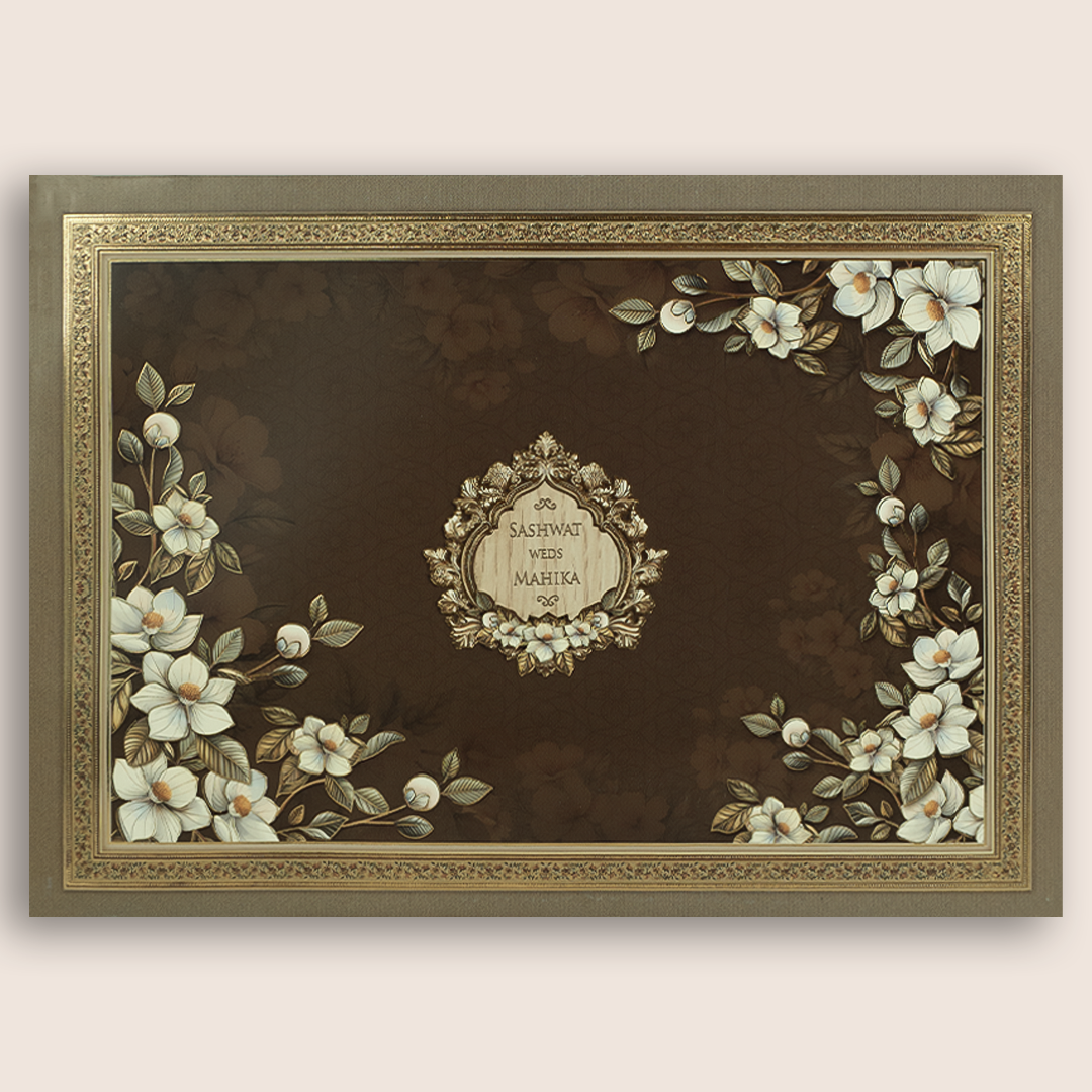 Dark Brown Floral Wedding Invitation Card - KRE28710