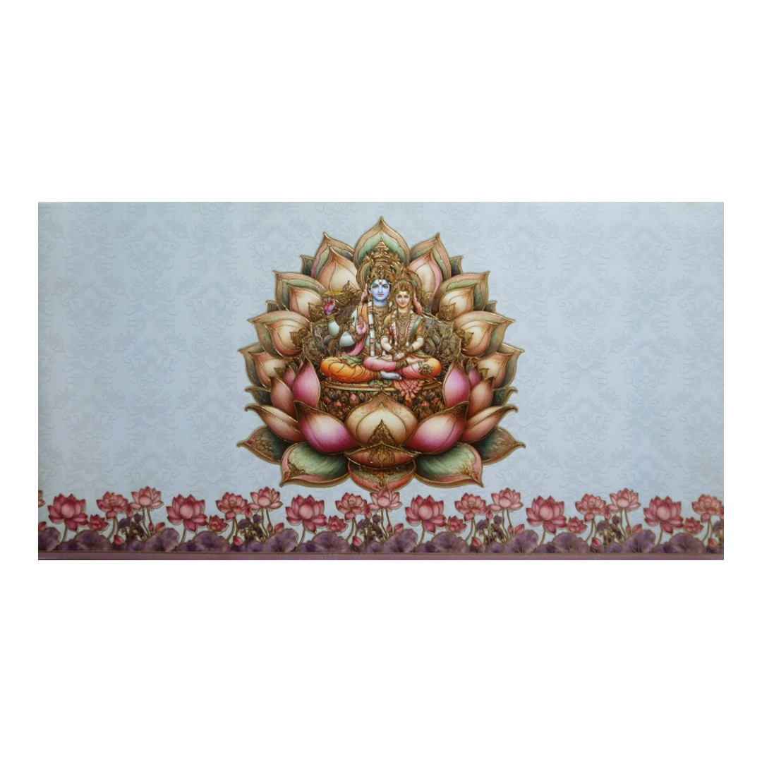 Pastel Vishnu Lakshmi Lotus Wedding Invitation Card-KPR24660