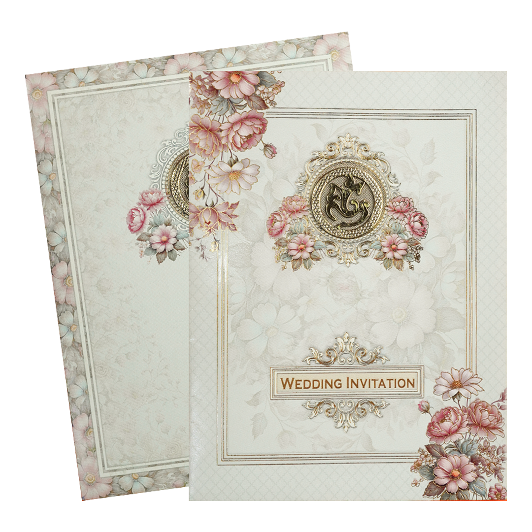 Pastel Blue Floral Ganesha Wedding Card-KNTY6806
