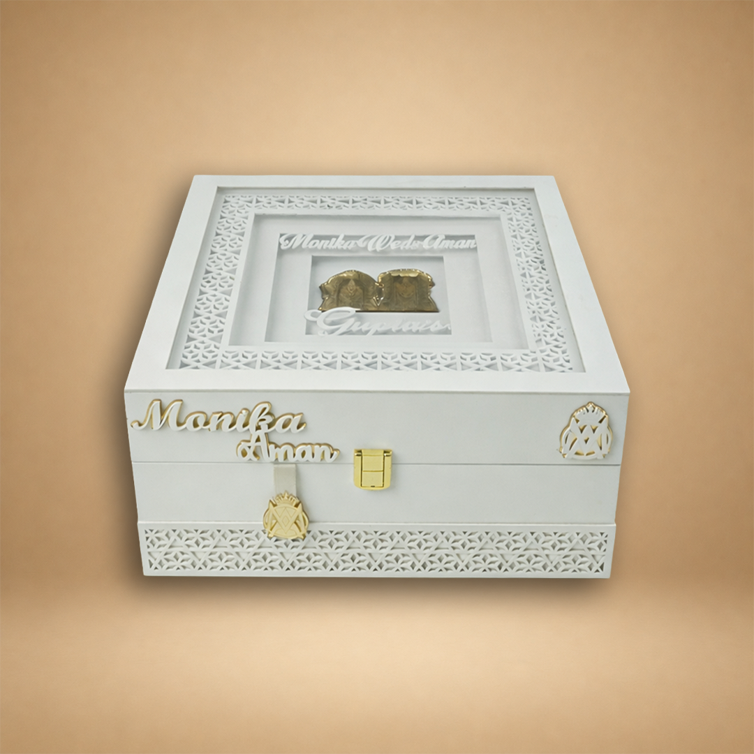 White Premium Laser Cut Luxury Invitation Box - KNLW20242