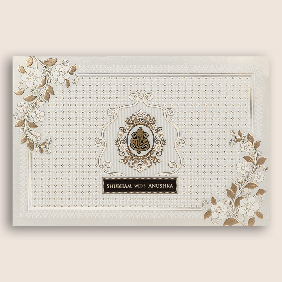 White Floral Padded Wedding Invitation Card - KSH27240