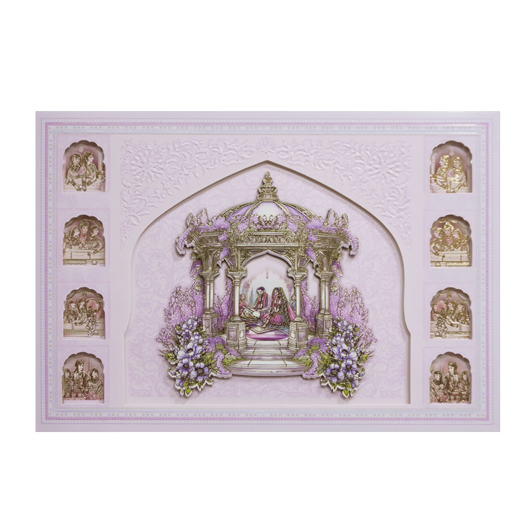 Lavendar & Gold 3D Hindu Wedding Ceremony Card-KMMEX8200