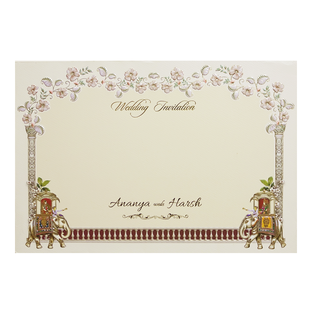 Cream Laser Cut Padded Royal Marriage Ceremony Wedding Card-KMMEX8130