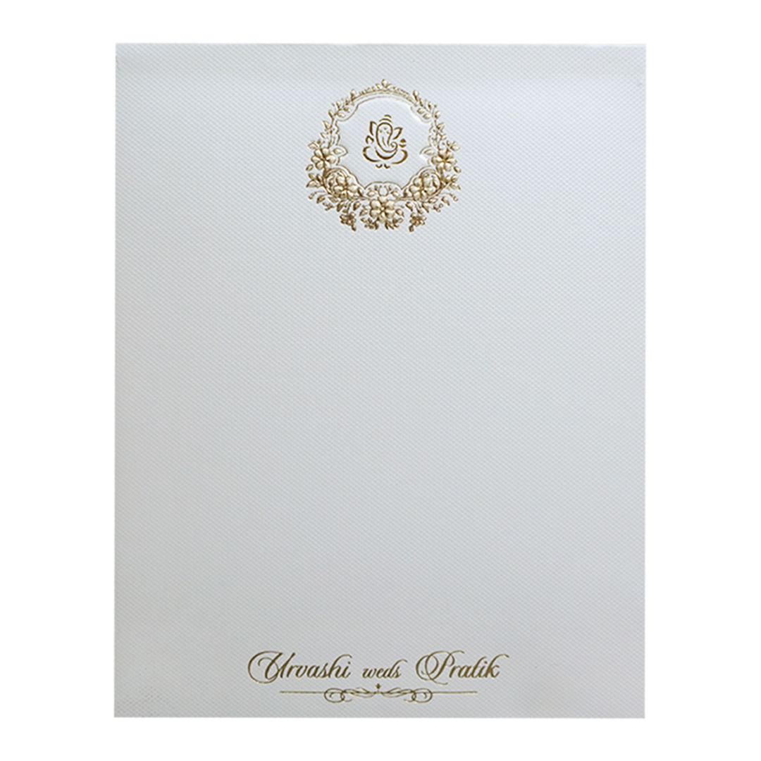 Cream Embossed Floral Padded Wedding Card-KMMWD1117