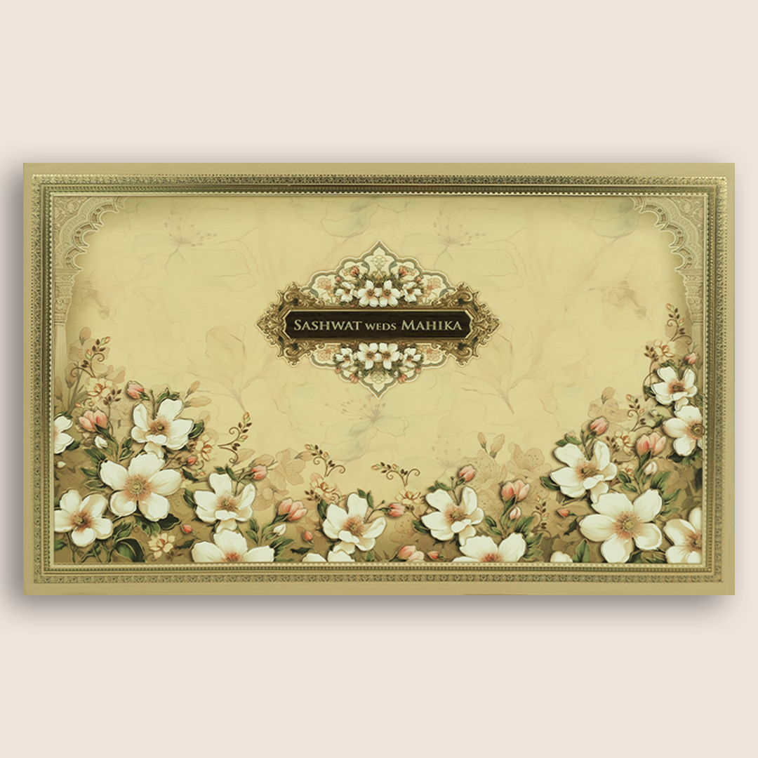 Beige Floral Padded Wedding Card - KRE28820