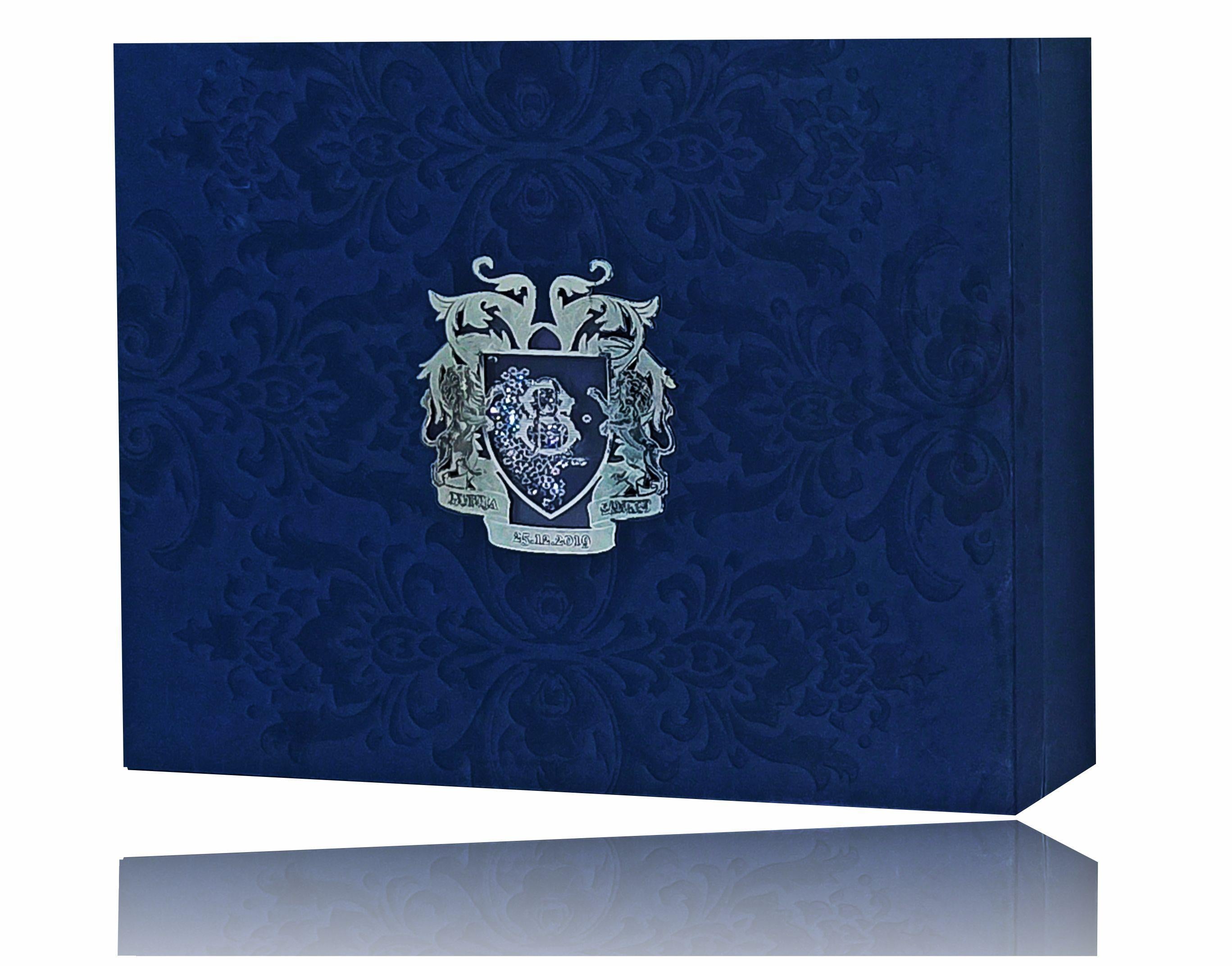 Navy blue crystal premium wedding box card-King of Cards