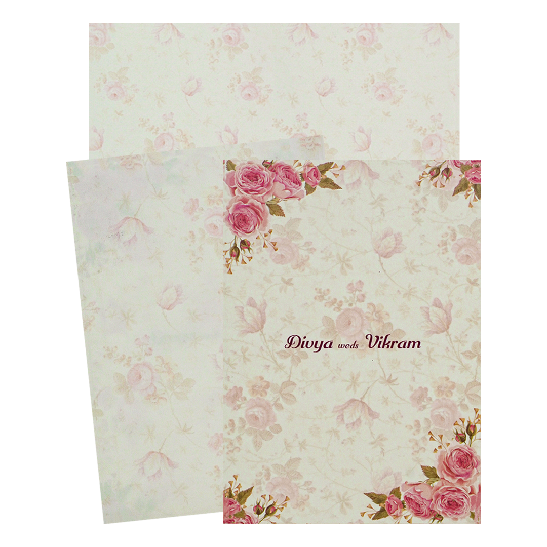 Pink Prince Paper Print Floral Invitation In Offset Print-KNPP680P