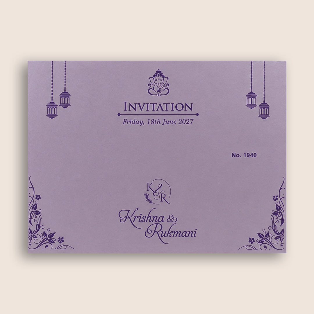 Purple Floral MDF Laser Cut Wedding Card - KJTS1940