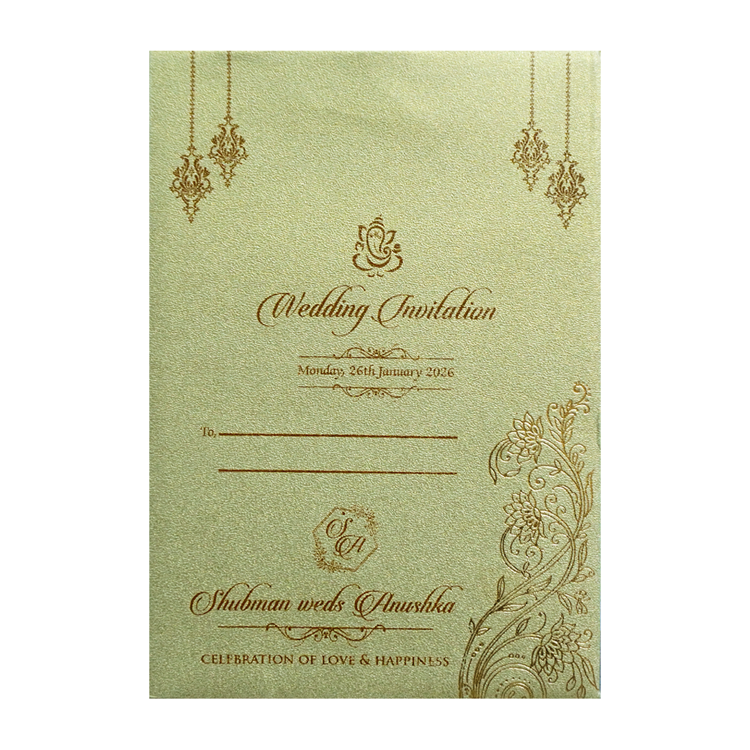 Brown Gold Padded Door Style Wedding Card-KRB08340