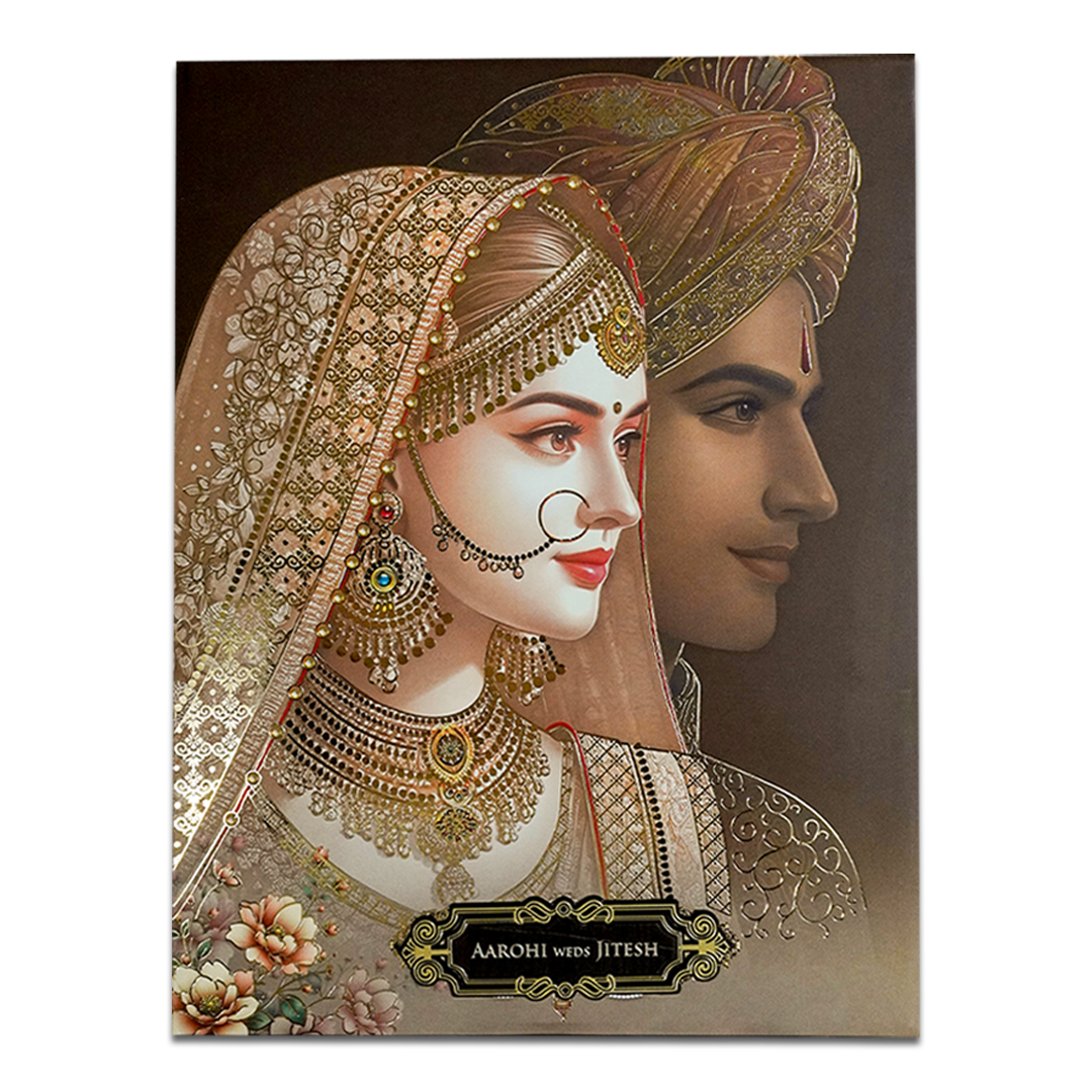 Brown Bridal Portrait Padded Wedding Card-KSH72400