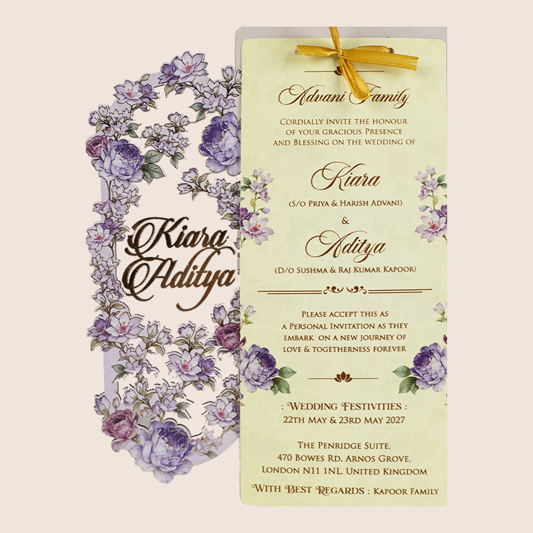 Lavender Floral MDF Laser Cut Wedding Card - KFR17020