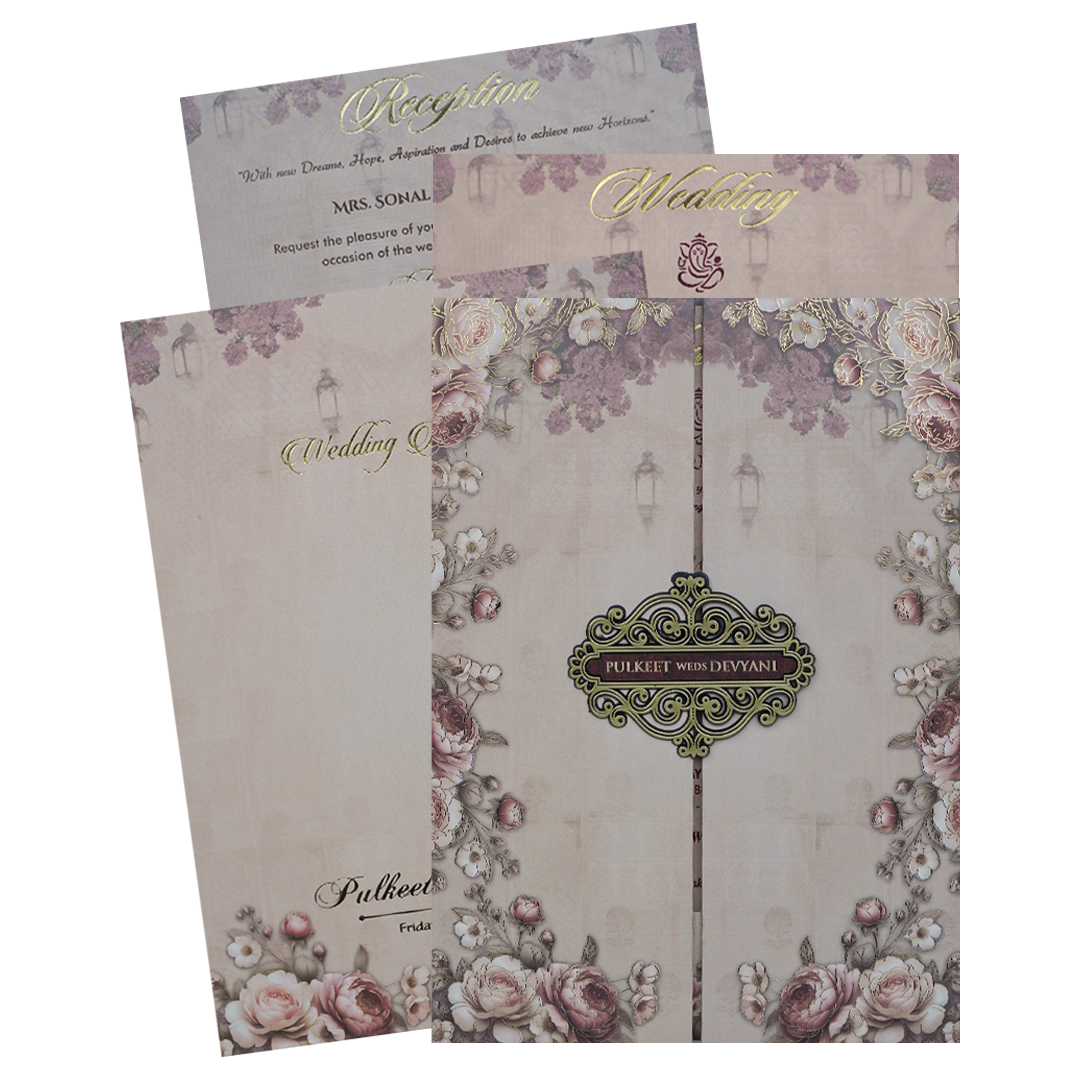 Check out Beige Padded Floral Wedding Card at best price.✅WhatsApp Support ✅Express Delivery.|King of cards.