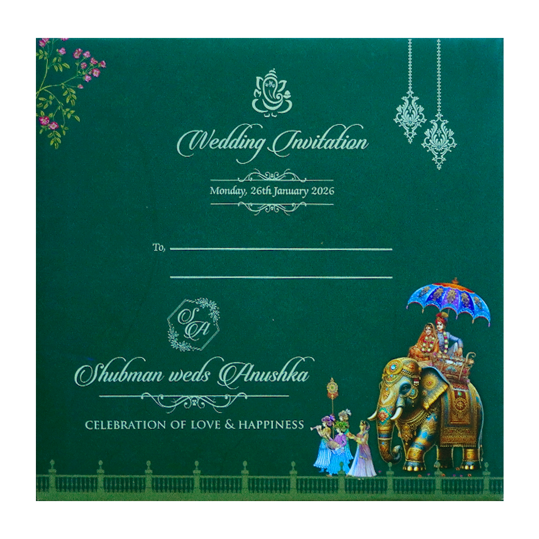 Royal Theme Padded Embossed Wedding Invitation Card-KRB09730