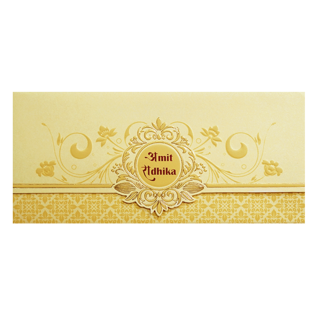 Ivory Gold Embossed Floral Wedding Invitation Card-KPR06290