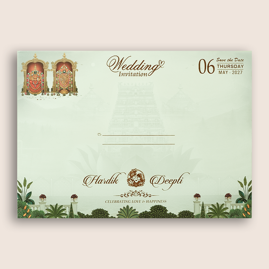 Blue Lord Balaji Padmavathi Padded Marriage Card - KSH18210