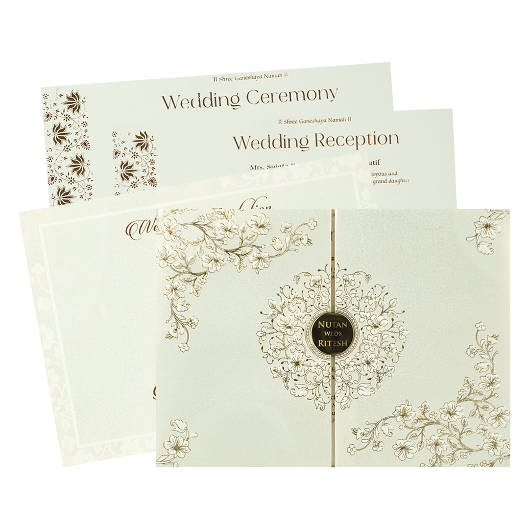 White Floral Medallion Door Padded Wedding Card-KRE28340